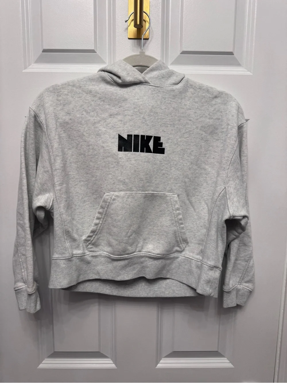 Nike Kids White Pullover Hoodie with Black Logo